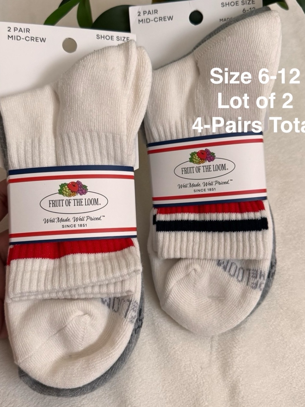 Fruit of the Loom Mens Americana Mid Crew Socks, 2-Pack